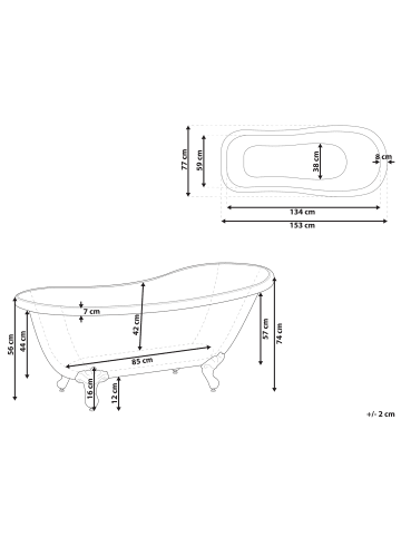 Beliani Freistehende Badewannen CAYMAN in Weiß/Silber - (W) 77 x (H) 74 x (L) 153 cm