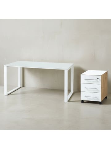 KADIMA DESIGN Schreibtisch-Set Modern 160x80 Glasplatte in Chalet-Eiche-Nb.-Weiß