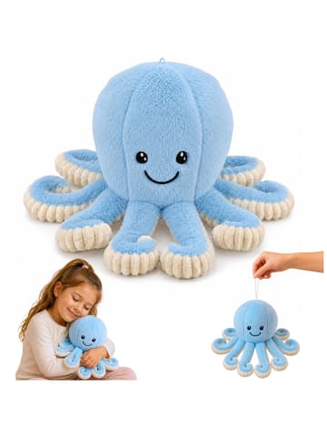 Wisam Plüsch-Oktopus, Kuscheltier mit elastischen Tentakeln, blau, 30 cm