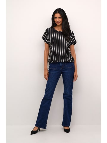 Kaffe Kurzarm-Bluse KAbeathe in Black/chalk stripe