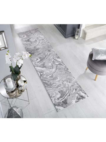 KADIMA DESIGN Kurzflor-Teppich Pflegeleicht OUSE Abstrakt Strapazierfähig in Silber