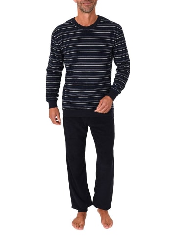 NORMANN Frottee Schlafanzug lang Pyjama RingelMuster - 82354 in blau