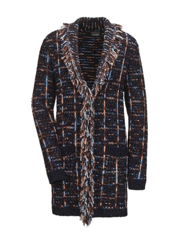 GOLDNER Kurzgröße:  Fransenstrickjacke in marine / gemustert