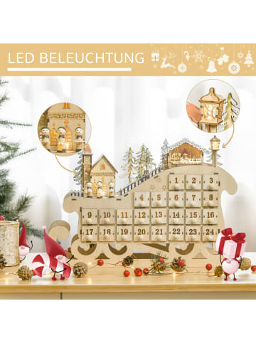 HOMCOM Weihnachts-Adventskalender-45B x 10T x 31H cm-Naturholz