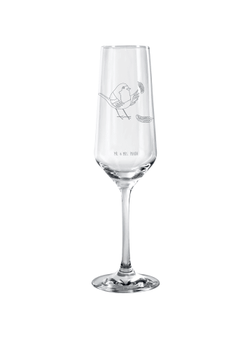 Mr. & Mrs. Panda Champagnerglas Rotkehlchen Federn ohne Spruch in Transparent