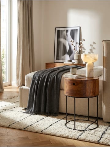 KADIMA DESIGN Nachttisch Rund Holz Stauraum Schublade Industrial, Beistelltisch in Braun
