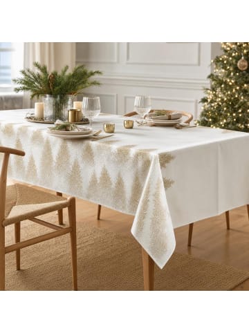 Feeric Lights Tischdecke zu Weihnachten mit goldenen Tannen, Polyester in Weiß, 140 x 240 cm