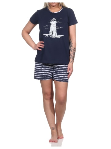 NORMANN kurzarm Shorty Pyjama Leuchtturm maritim - 74912 in navy