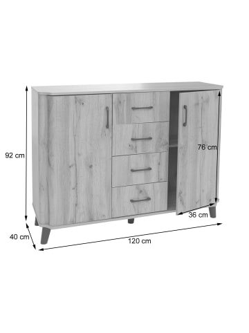 MCW Kommode P42 4 Schubladen Staufächer 2 Türen, Wotan-Eiche-Optik