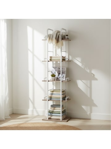 relaxdays Standregal in Weiß/ Natur - (B)38 x (H)143 x (T)24 cm