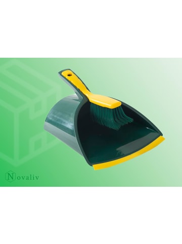 Novaliv 1x Besen mit V-Beborstung Set 40 cm Elaston grün/rot | Besen mit Teles in Rot