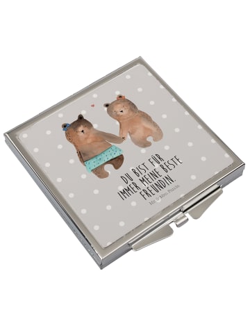 Mr. & Mrs. Panda Quadratischer Spiegel Bär Freundin mit Spruch in Grau Pastell