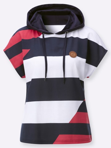 WITT WEIDEN Kapuzen-Shirt in marine-weiß-gemustert