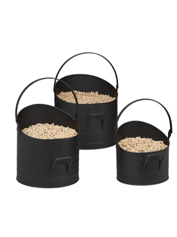relaxdays 3tlg. Pelleteimer Set in Schwarz