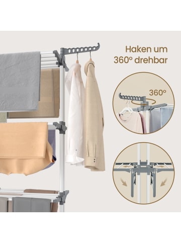 SONGMICS Wäscheständer Bunji in Weiß-Grau - (B)63.5 x (H)172.5 x (T)125.5 cm