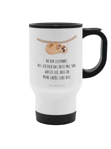 Mr. & Mrs. Panda Travel Mug Faultier Kind mit Spruch in Weiß