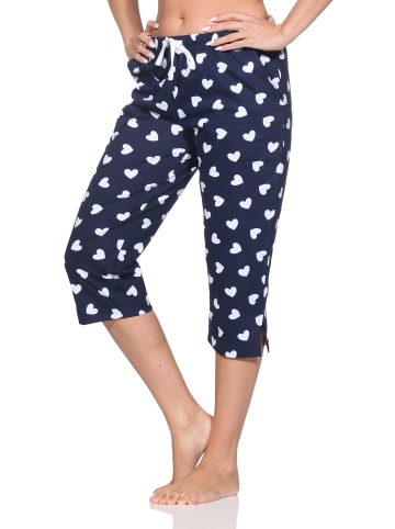 NORMANN Damen Pyjama Capri-Hose kurz Mix & Match in marine