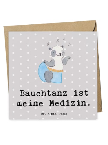 Mr. & Mrs. Panda Grußkarte Panda Bauchtanz mit Spruch in Grau Pastell