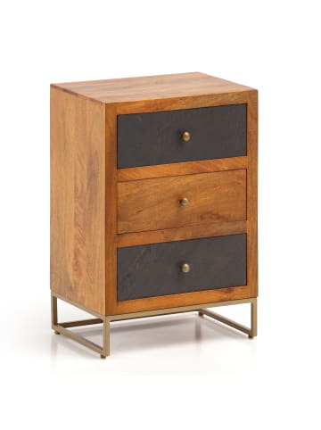 KADIMA DESIGN Nachttisch Mango Massivholz / Steinoptik 40x60x30 cm Nachtschrank in Braun