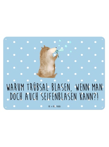 Mr. & Mrs. Panda Blechschild Bär Seifenblasen mit Spruch in Blau Pastell