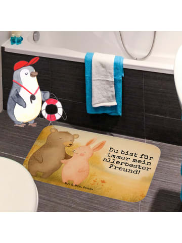 Mr. & Mrs. Panda Badematte Bär und Hase Umarmen Design mit Spruch in Weiß