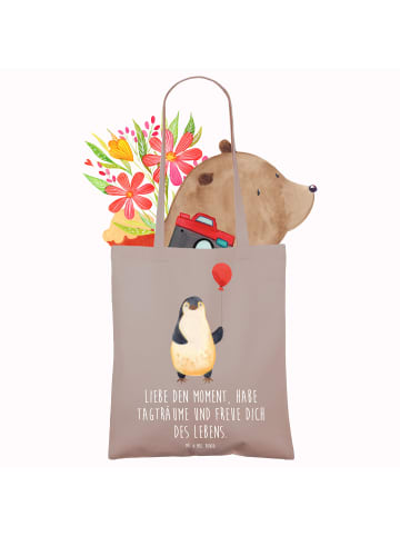 Mr. & Mrs. Panda tote bag Pinguin Luftballon mit Spruch in Braun Pastell