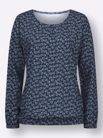 Sieh an! Langarm-Shirt in nachtblau-salbei-bedruckt