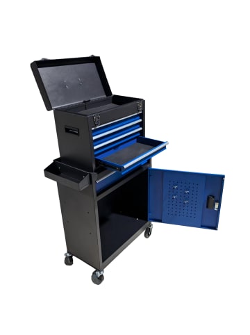 relaxdays Werkstattwagen in Schwarz/Blau - (B)59,5 x (H)104 x (T)28 cm