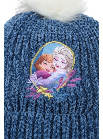 Disney Frozen Wintermütze mit Bommel Elsa und Anna Strick in Dunkel-Blau