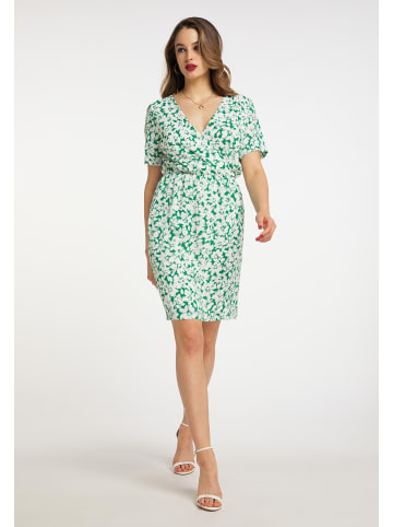 faina Damen Kleid Mit Blumenmuster in Grün Weiss