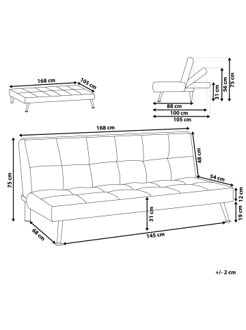 Beliani Schlafsofa HASLE in Grau/Schwarz - (W) 168 x (H) 75 x (L) 88 cm