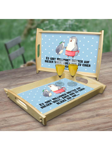 Mr. & Mrs. Panda Serviertablett Pinguin mit Kind mit Spruch in Blau Pastell