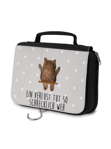Mr. & Mrs. Panda Kulturtasche Bär Schaukel mit Spruch in Grau Pastell