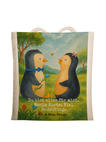 Mr. & Mrs. Panda Shopping Tasche Pinguin Pärchen Design mit Spruch in Weiß