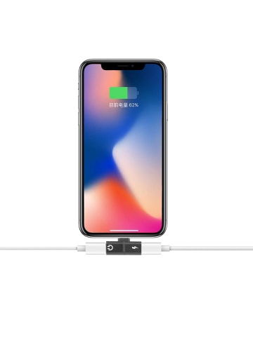 Platyne Lightning-Adapter, 1 Stecker auf 2 Buchsen, iOS 11 in Schwarz