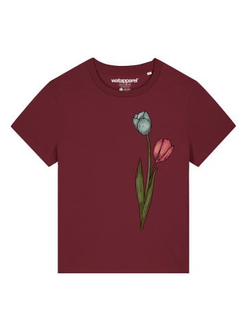 wat? Apparel T-Shirt Blume in Wasserfarbe 05 in Weinrot