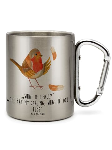 Mr. & Mrs. Panda Tasse Rotkehlchen Federn mit Spruch in Silber