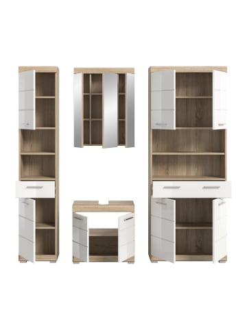 xonox.home Badkombination in Sonoma Eiche/weiß hochglanz  - (B) 186 x (H) 191 x (T) 34