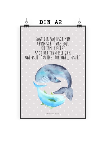 Mr. & Mrs. Panda Bild Walfisch Thunfisch mit Spruch in Grau Pastell