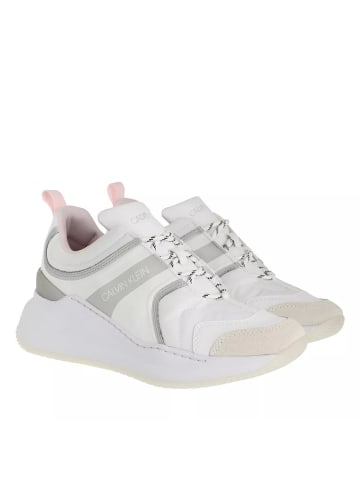 Calvin Klein Runner Lace Up Sneakers Nylon Leather White in white