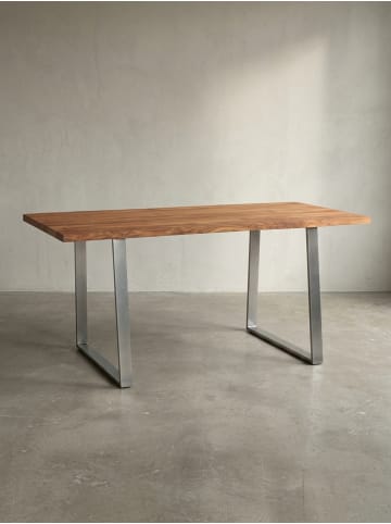 KADIMA DESIGN Schreibtisch Massivholz Baumkante Chromgestell, Kompakt Büro