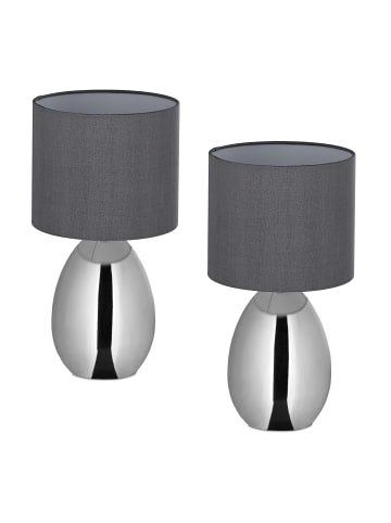 relaxdays 2 x Nachttischlampe in Silber - (H)33,5 x Ø 18 cm