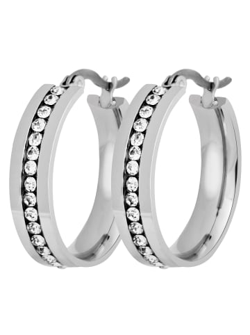 Adeliás Damen Ohrringe – Creole aus Edelstahl mit Strass in silber