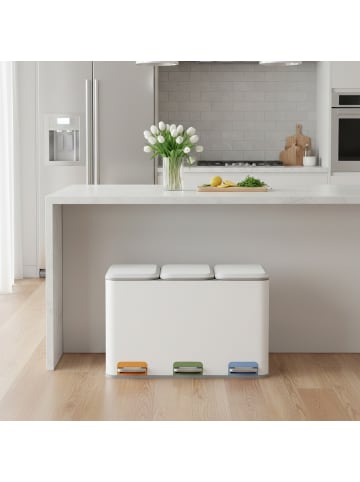 SONGMICS HOME Mülleimer Popnex in Weiß - (B)38.8 x (H)42.7 x (T)60.5 cm - 3 x 15 L