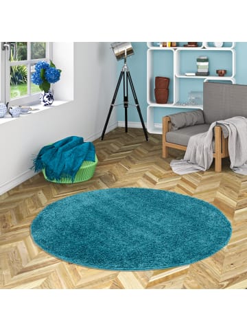 Pergamon Hochflor Langflor Shaggy Teppich Fluffy Rund in Türkis