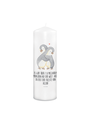 Mr. & Mrs. Panda Kerze Pinguine Kuscheln mit Spruch in Weiß