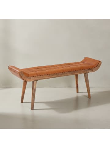 KADIMA DESIGN Sitzbank Echtleder | 125x50x38cm, Massivholz Braun, Chesterfield