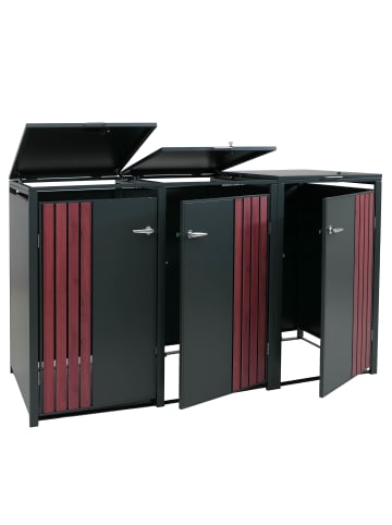 MCW 3er-Mülltonnenverkleidung MCW-O67, Anthrazit Holzoptik dunkel
