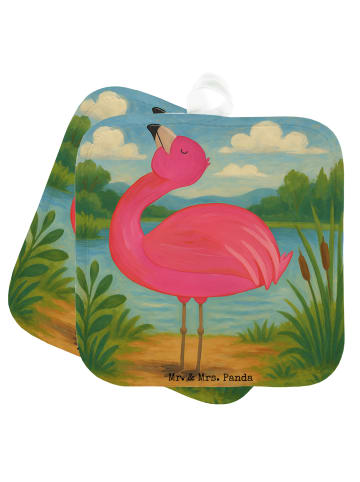 Mr. & Mrs. Panda Topfhandschuhe Flamingo Stolz Design ohne Spruch in Weiß