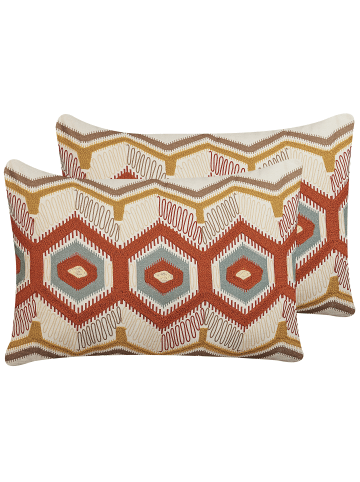 Beliani 2er-Set Dekokissen MAJRA in Bunt/Beige/Orange